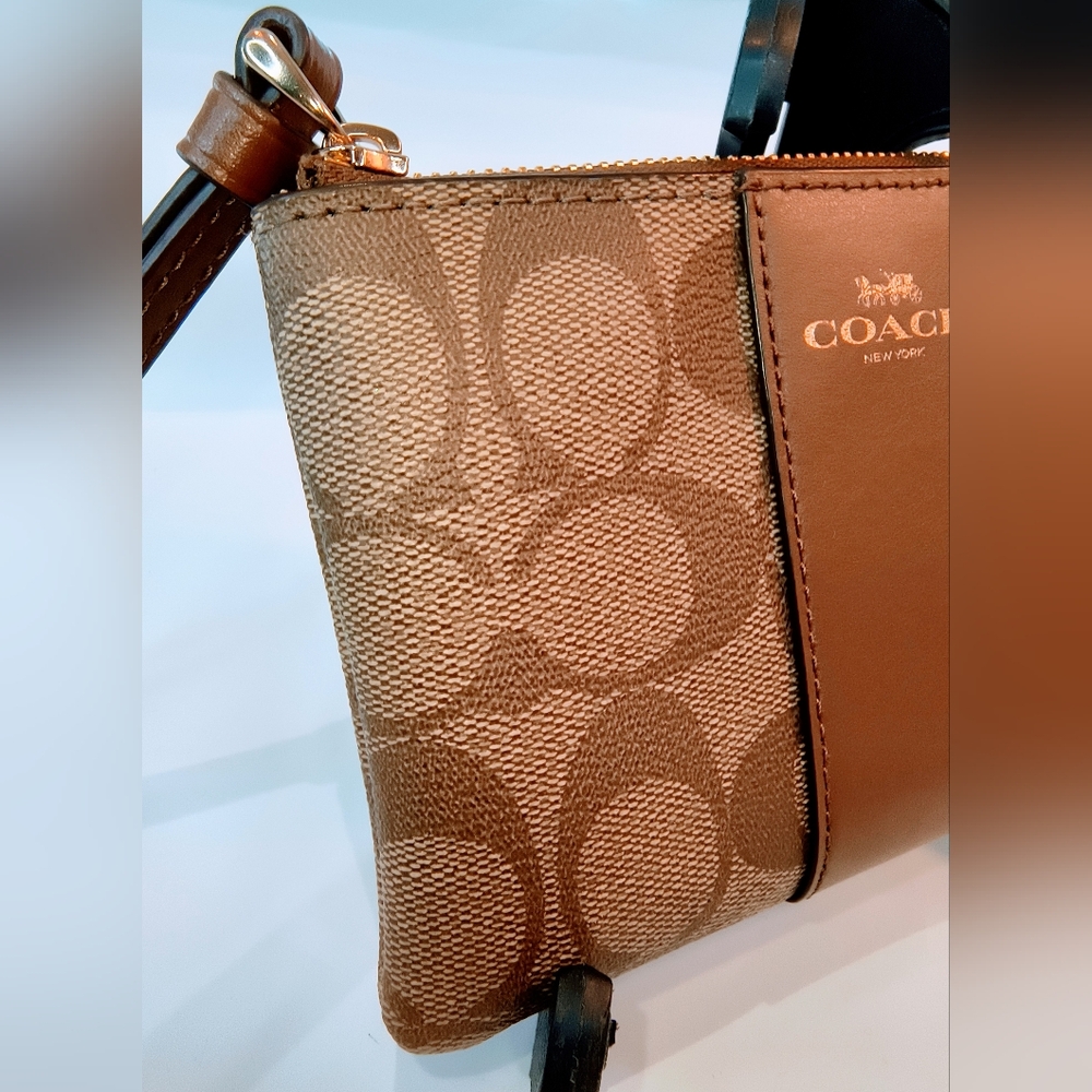 NWT COACH Corner Zip Wristlet in Signature Canvas, Khaki &Saddle Brown, F58035 - Picture 10 of 14